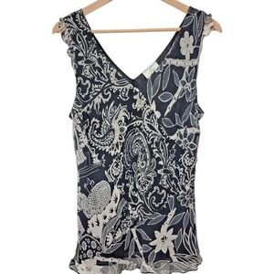 Vintage ICE Top Womens XL‎ Black Y2K Silk Fairy Ruffles Sheer Romantic Floral
